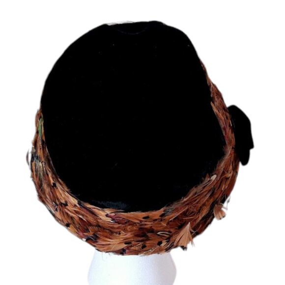 Vintage 1950s-60s Ranleigh Pheasant Feathers & Black Velvet Cloche Hat - Picture 5 of 7